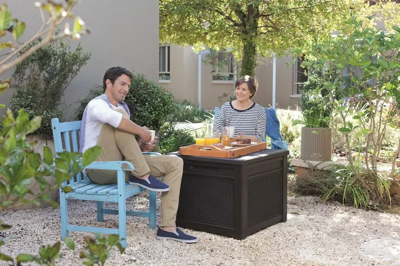 Стол- сундук ECO- PROSPERPLAST CUBE RATTAN 208 л, коричневый