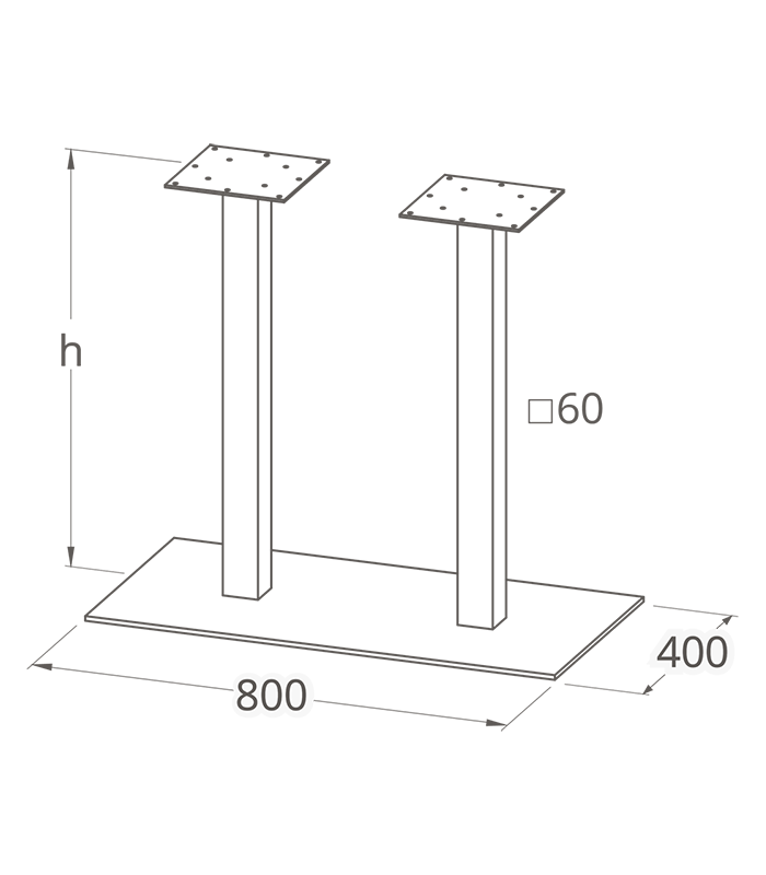 Опора для стола STL- MILANO DOUBLE INOX (основание 80х40 см, высота 57 см, 72 см и 110 см)