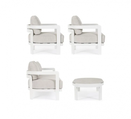 Комплект TERR- BIZZOTTO Presley white: диван, 2 кресла + журнальный столик