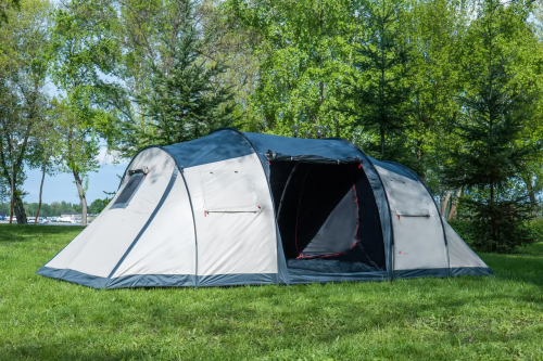 Туристическая 6-местная палатка ECO- Travelcamp 6, светло-серый (с синими вставками)