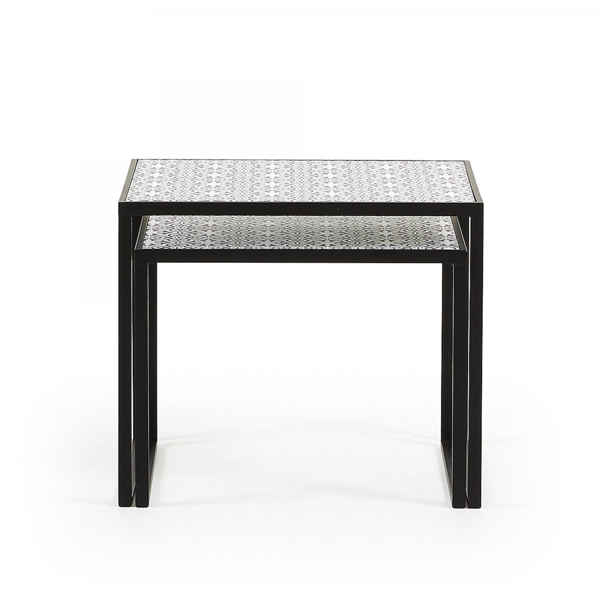 Набор из 2-х кофейных столов LFF- TROPICA (металл черный, МДФ черно-белый)