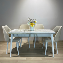 Стол обеденный Art-Deco EXI- Неаполь белый мрамор+белые ножки 143/173*80*76 